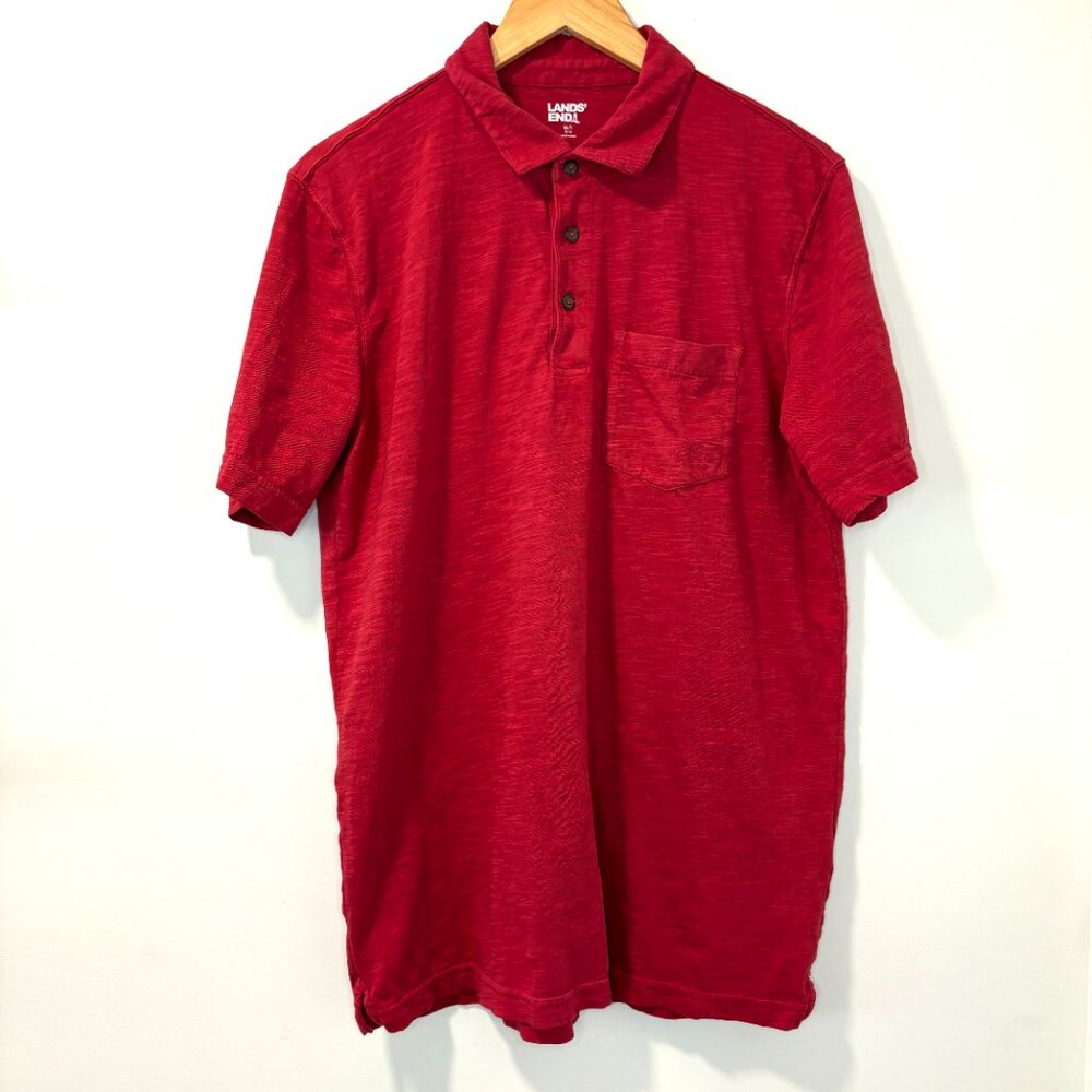 Lands' End Red Short Sleeve Polo – Size Medium Tall – 100% Cotton